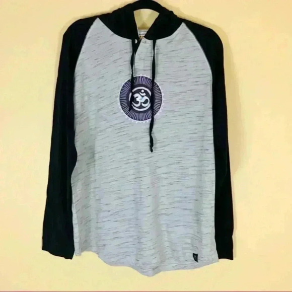 Free Planet Boho Gray & Black “Ohm” Cotton Blend Light Weight Hoodie Size L - Picture 1 of 9